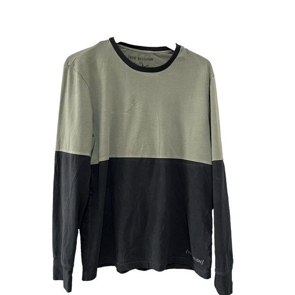 True Religion World Tour T-Shirt Green/Black color block Long Sleeve Men's -L - Picture 1 of 7